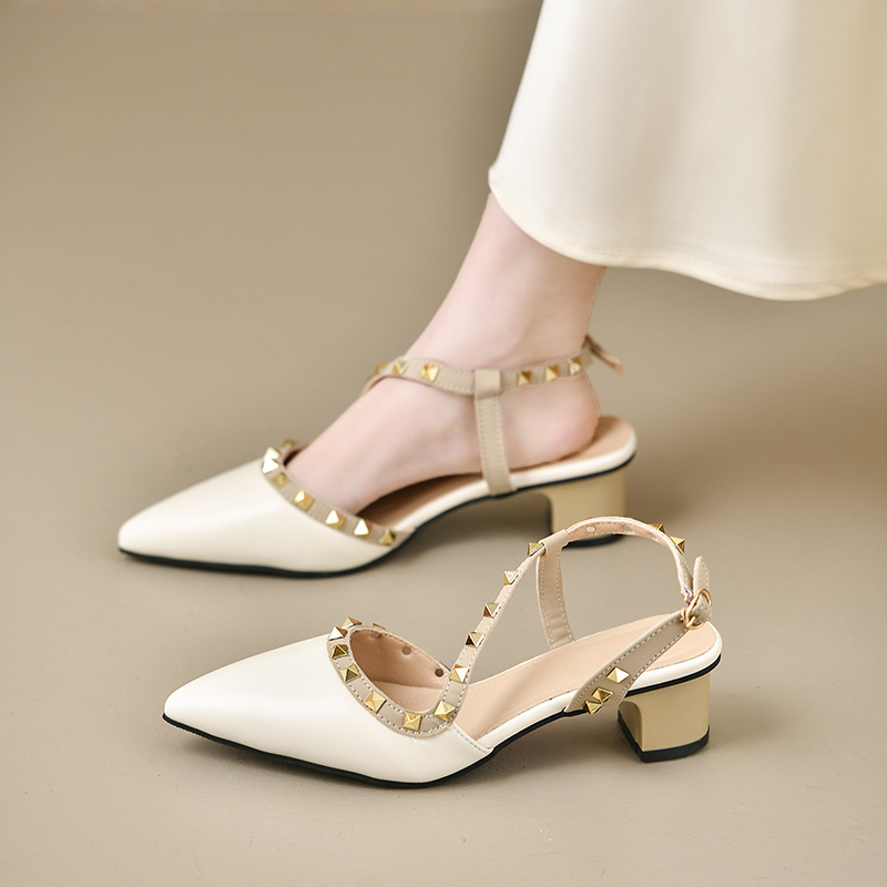 Metallic Heel Sandal - Sandálias Femininas Brilhantes com Fivela Traseira,