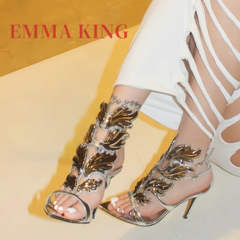 Metallic Heel Sandal - Sandálias Femininas Metálicas de Salto Alto
