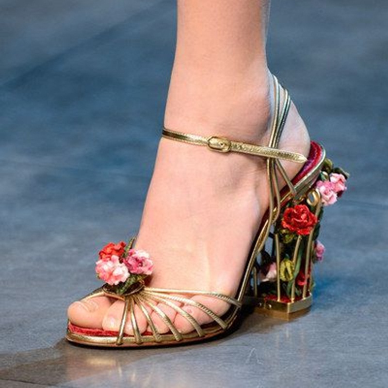 Metallic Heel Sandal - Luxo gaiola de pássaro sandálias femininas