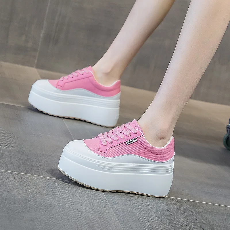 8cm nova lona de couro genuíno - Women Shoes Sale avaliação e preço