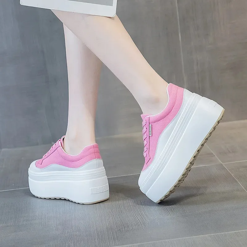 8cm nova lona de couro genuíno - Women Shoes Sale avaliação e preço