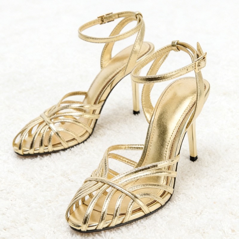 Sexy ouro oco banda estreita s - Metallic Heel Sandal avaliação e preço